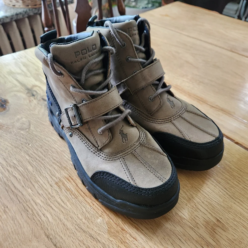 Polo Ralph Lauren Leather Boot Buckle Brandy‎ Tyrek Youth Boys Size 5.5 Brown